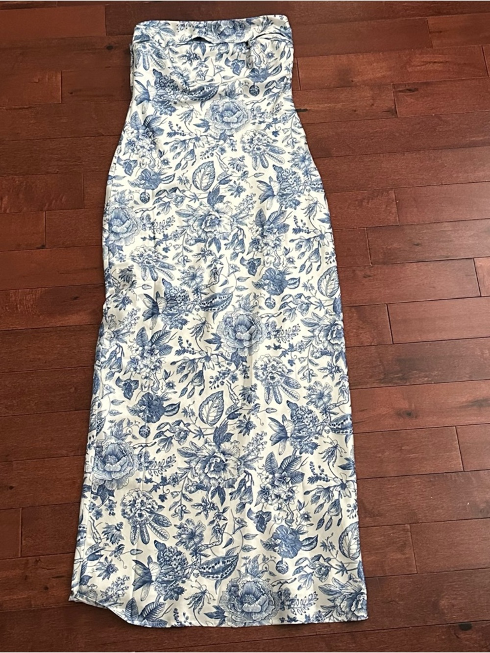 Peppermayo Cream Strapless Dress with Blue Floral Print - Picture 5 of 10